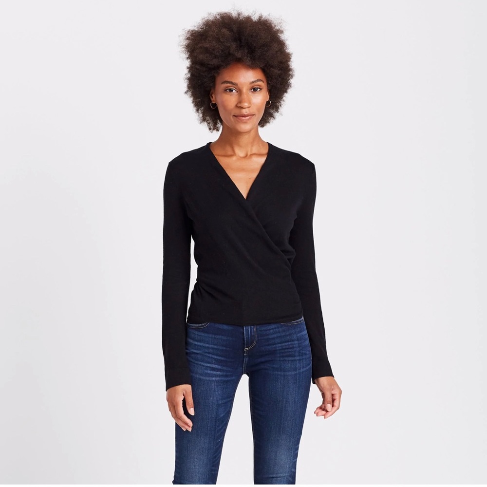 Brass Clothing Cotton-Cashmere Wrap Sweater | XS Black